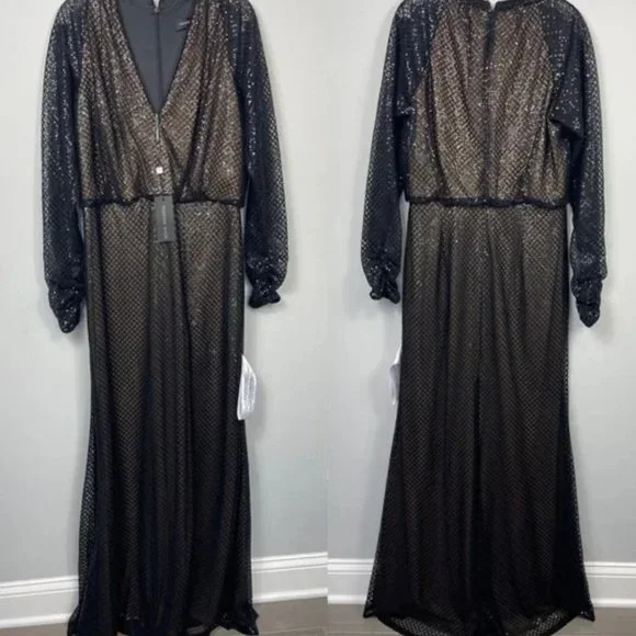 NWT Tadashi Shoji Samira Black/Nude Sequin gown - Size 14 - Picture 3 of 13